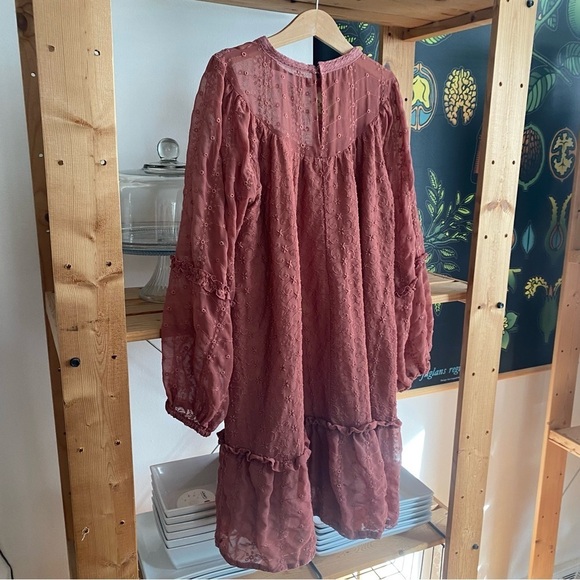 Zara Girls Dusty Pink Eyelet Embroidered Cottagecore Dress - Picture 10 of 14